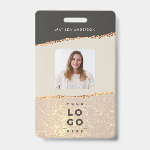 Badge Rose gold pailleté rose et noir girly élégant