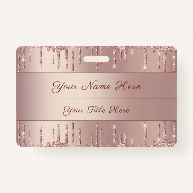 Badge Rose Gold Parties scintillant Nom personnalisé Bad (Devant)