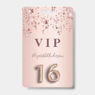 Badge rose gold rose bon anniversaire 16 étoiles ballon 