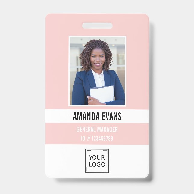 Badge Rose | Logo de l'employé photo ou sécurité QR CODE (Avant)