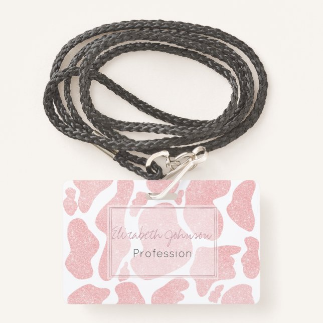 Badge Rose Or blanc Grandes taches de vache Motif animal (Devant avec lanière)