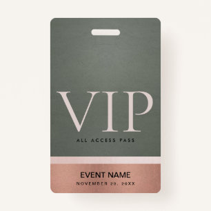 BADGE ROSE OR BLUSH STEEL GRAY VIP ÉVÉNEMENT ACCÈS PASS