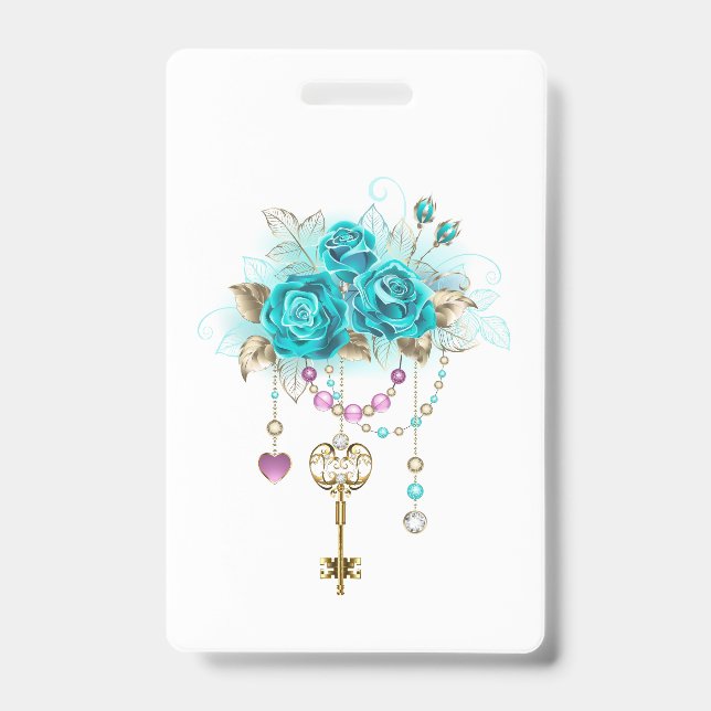 Badge Roses Turquoise avec Clés (Avant)