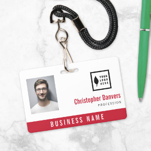 Badge Rouge Blanc Net Ajoutez Votre Logo Employé de Bure