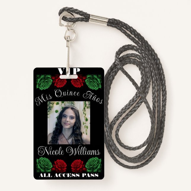 Badge Rouge Blanc Vert Mis Quince Anos 15 Quinceañera VI (Devant avec lanière)