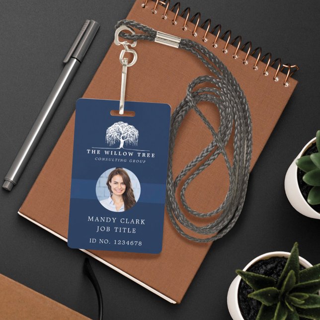 Badge Rustic Modern Navy & White Willow Tree Logo Photo (Créateur téléchargé)