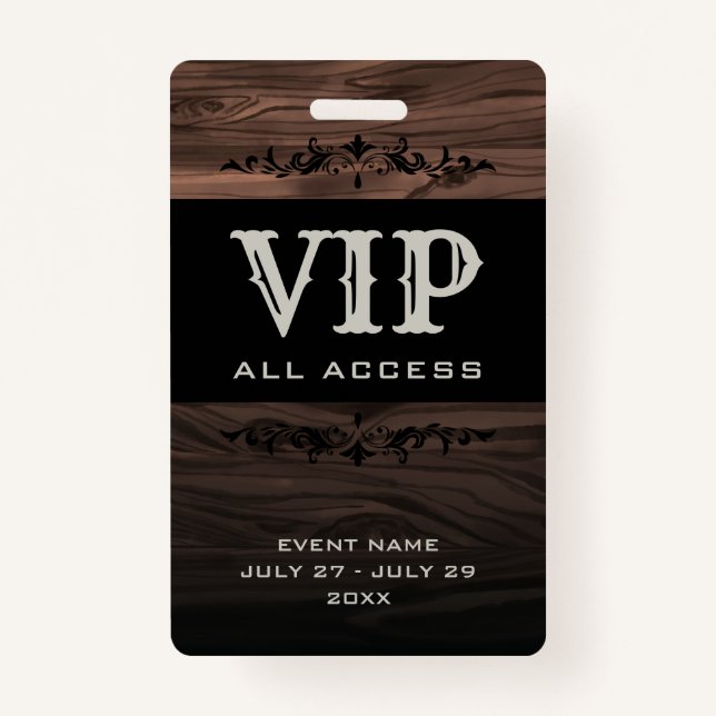 Badge Rustic Wood VIP All Access Pass ID d'événement Bad (Devant)