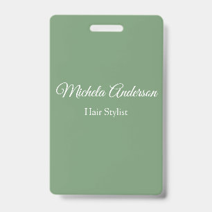 Badge Sage vert cheveux styliste ajouter nom contact sit