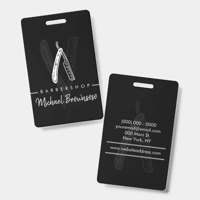 Badge Salon de coiffure Razor logo noir (Avant & arrière)