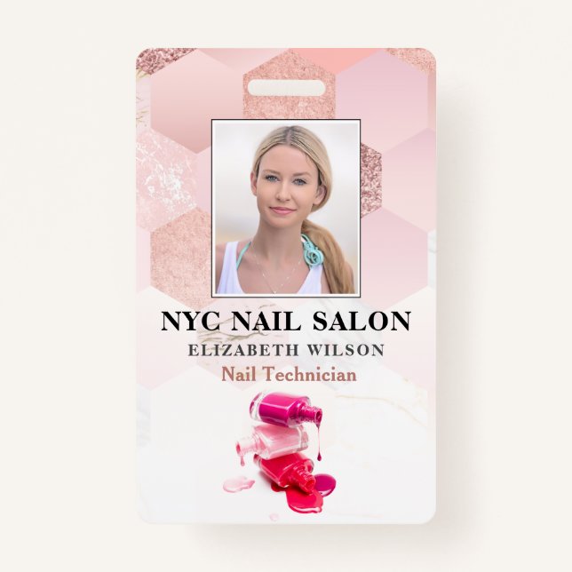 Badge Salon Nail| ID photo de l'employé moderne (Devant)