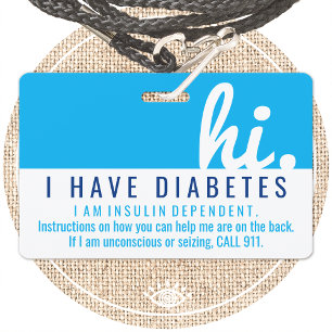 Badge salut carte d'urgence diabète PVC