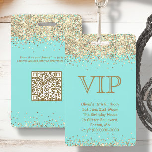 Badge Sarcelle et Or   Invitation d'anniversaire VIP