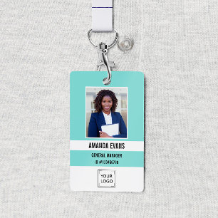 Badge Sarcelle   Photo Logo de l'employé ou QR CODE Sécu