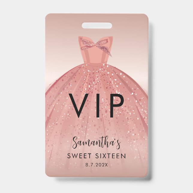 Badge Script Moderne Robe Sweet 16 Anniversaire VIP (Avant)