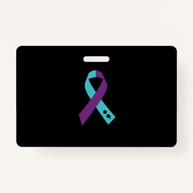 Badge Semicolon de ruban violet turquoise Prévention du  (Devant)