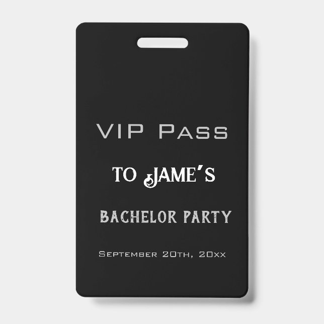 Badge Simple Black Bachelor Party VIP Pass Accès (Face)
