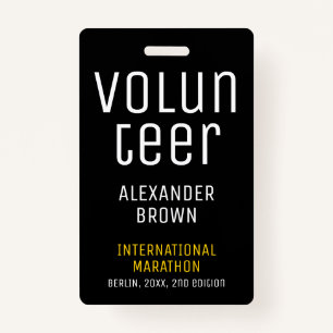 Badge Simple Black Event Volunteer QR Code Nom ID