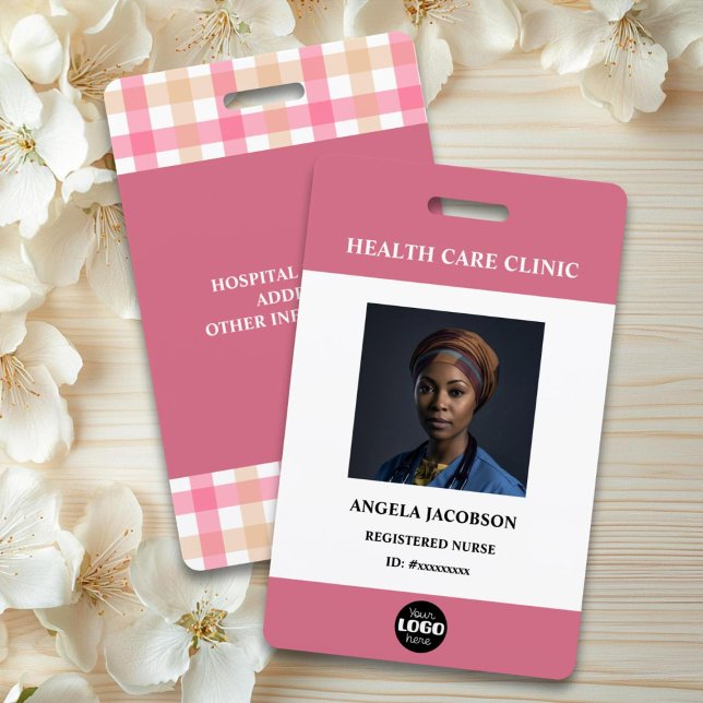 Badge Simple Hospital Employee Logo Pink Photo ID (Créateur téléchargé)