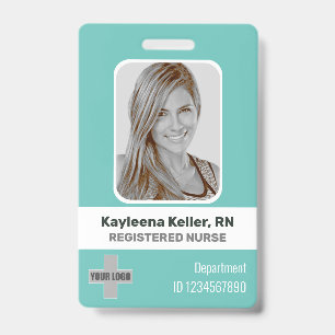 Badge Simple Turquoise Vert Bleu Photo Logo Code à barre