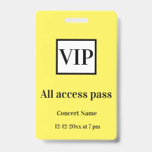 simple vip all accès pass nom de concert occassion