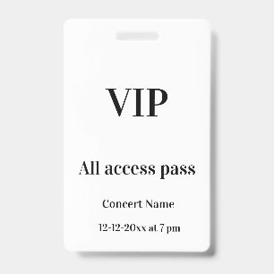 Badge simple vip passeport accès total nom du concert oc