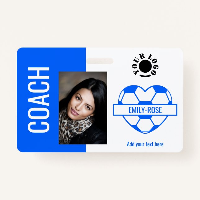Badge Soccer Ball Photo Logo Code-barres Modèle Coach Bl (Devant)