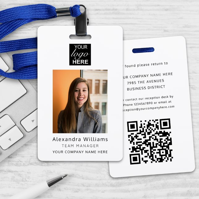 Badge Société de logo de code QR d'identification de pho (Personalized employee photo ID company your logo here and qr code security badge lanyard)
