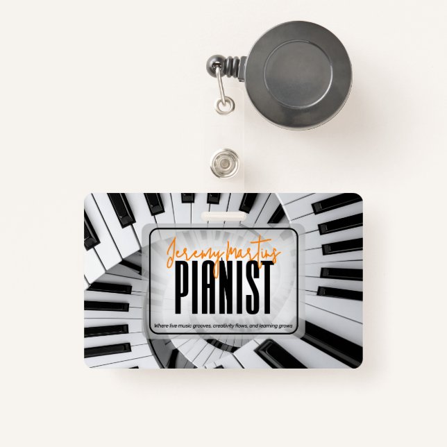 Badge Spirales de piano moderne Black&White Orange Piani (Front with Retractable)