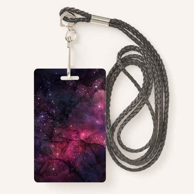 Badge Starry Stars Espace extra-atmosphérique Galaxy Mot (Devant avec lanière)