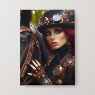 Badge Steampunk Victorian Lady Dark Rider