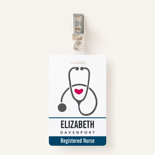 Badge Stéthoscope de soins infirmiers gris simple (Devant avec clip)
