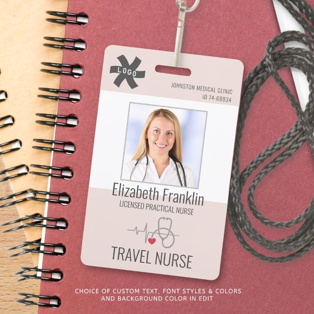 Badge Stethoscope Médicale Blush Pink VOYAGE INFIRMIÈRE (Créateur téléchargé)