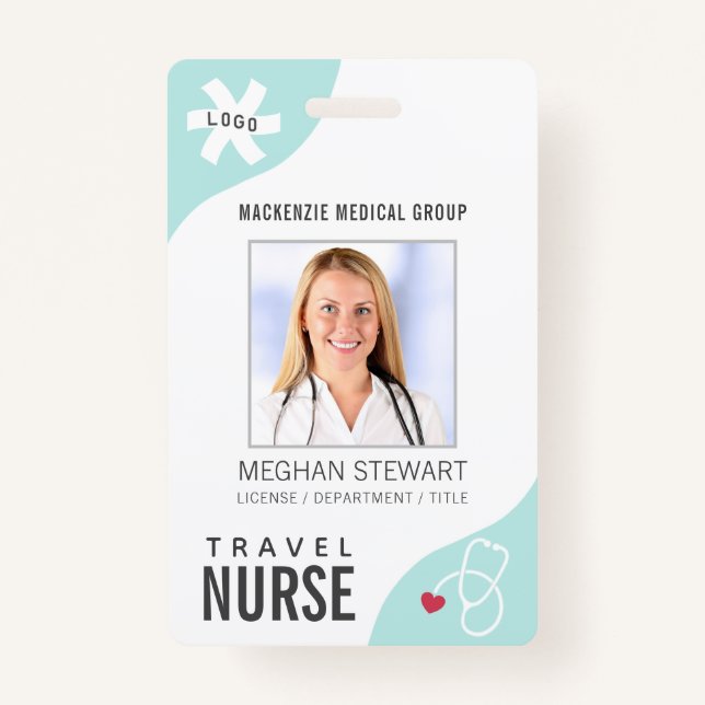 Badge Stethoscope Médicale - INFIRMIÈRE DE VOYAGE Menthe (Devant)