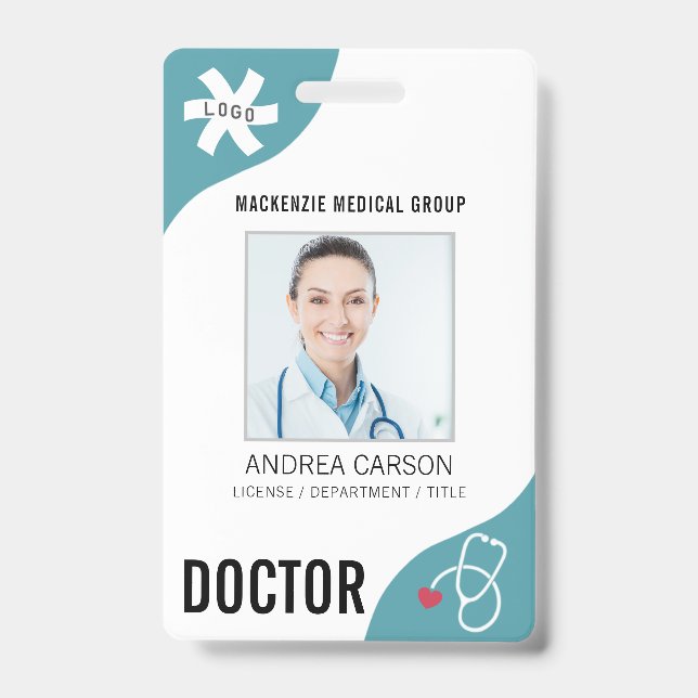Badge Stethoscope Médicale MÉDECIN Turquoise modifiable (Avant)