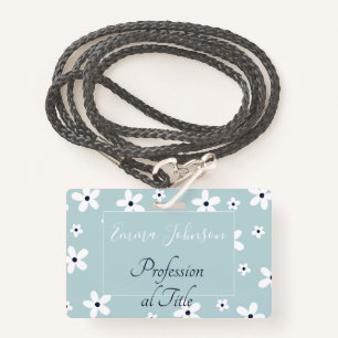 Badge Summer Boho Blue White Daisy Flowers