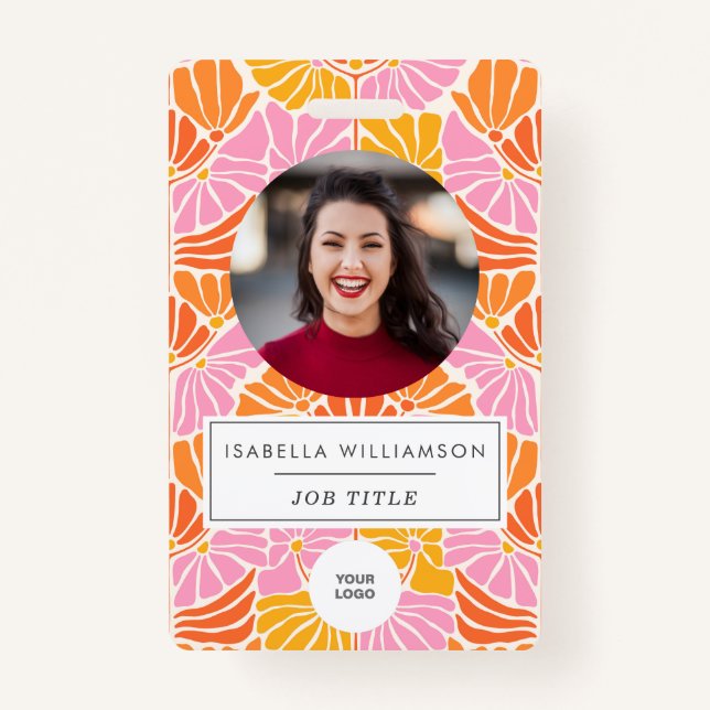 Badge Super Boho rose Floral employé unique ID photo (Devant)