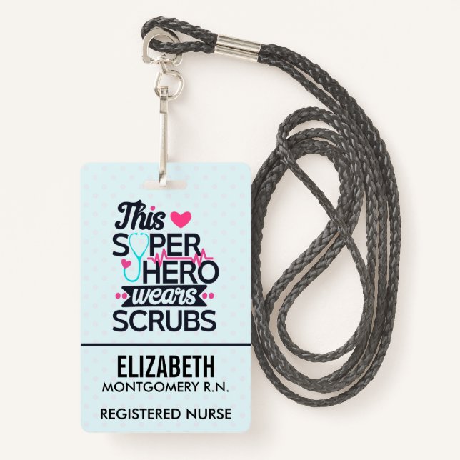 Badge Superbe infirmière Superhero dire la typographie (Devant avec lanière)