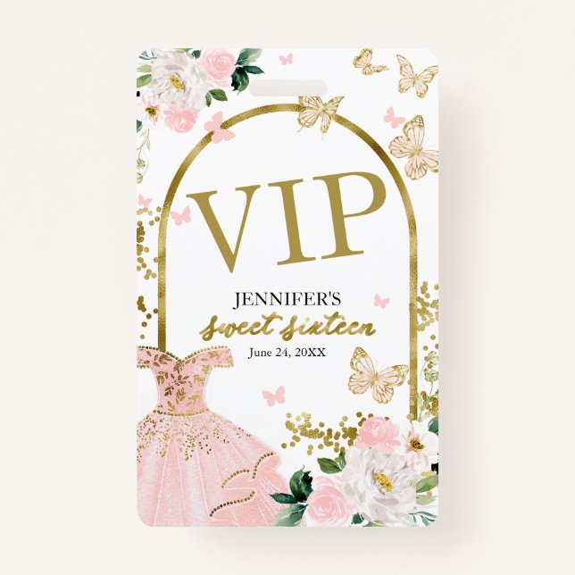 Badge Sweet 16 Blush Floral Anniversaire 16 Anniversaire (Devant)