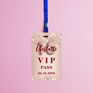 Badge Sweet 16 rose or vip party pass