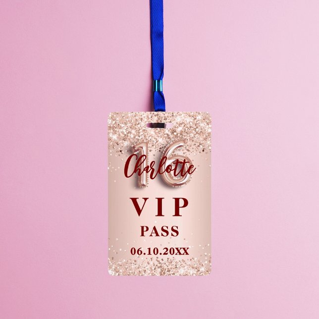 Badge Sweet 16 rose or vip party pass (Créateur téléchargé)