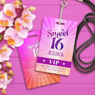 Badge Sweet 16 Super Rose Orange Dégradé Boho VIP Pass