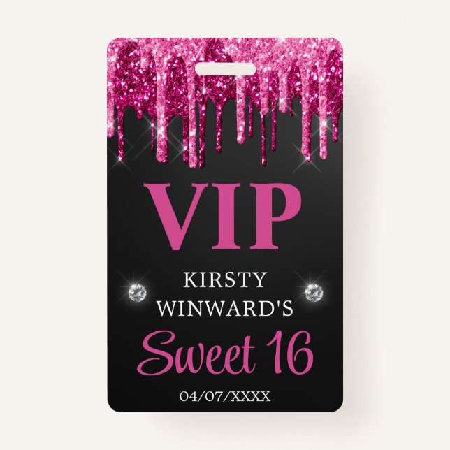 Badge Sweet sixteen de Parties scintillant à séchage ros (Devant)