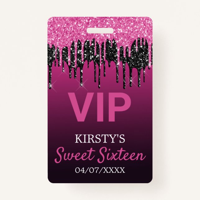Badge Sweet sixteen  Parties scintillant d'anniversaire (Devant)