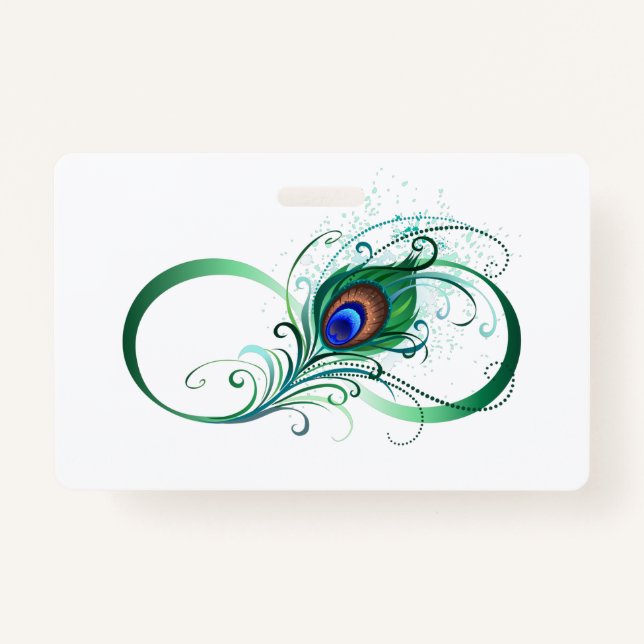 Badge Symbole d'infini avec plume de paon (Devant)
