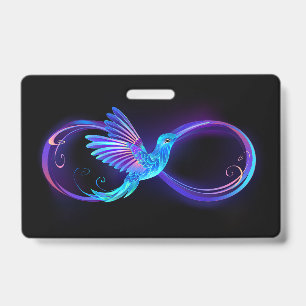 Badge Symbole d'infini néon avec colibri brillant