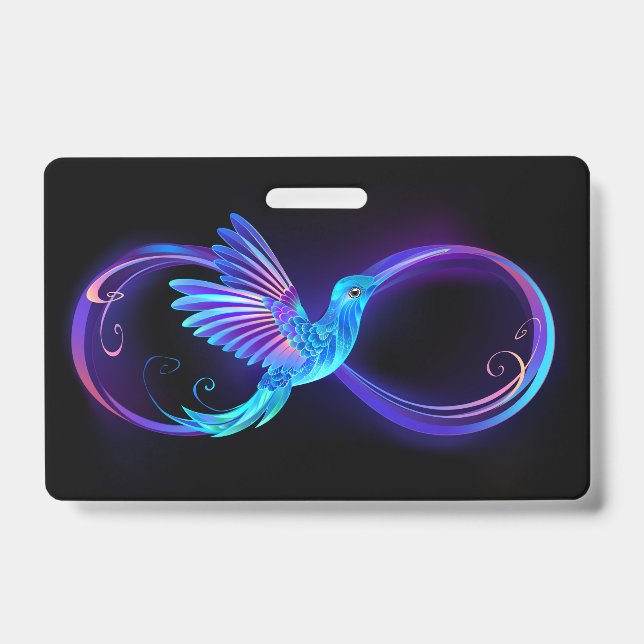Badge Symbole d'infini néon avec colibri brillant (Front)