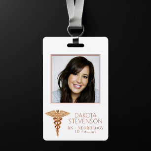 Badge Symbole du caducée Photo ID de l'hôpital en or r