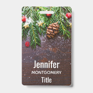 Badge Table de Noël rustique avec pin et neige