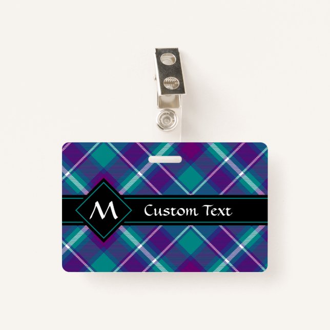 Badge Tartan vert de mer, violet et bleu (Devant avec clip)