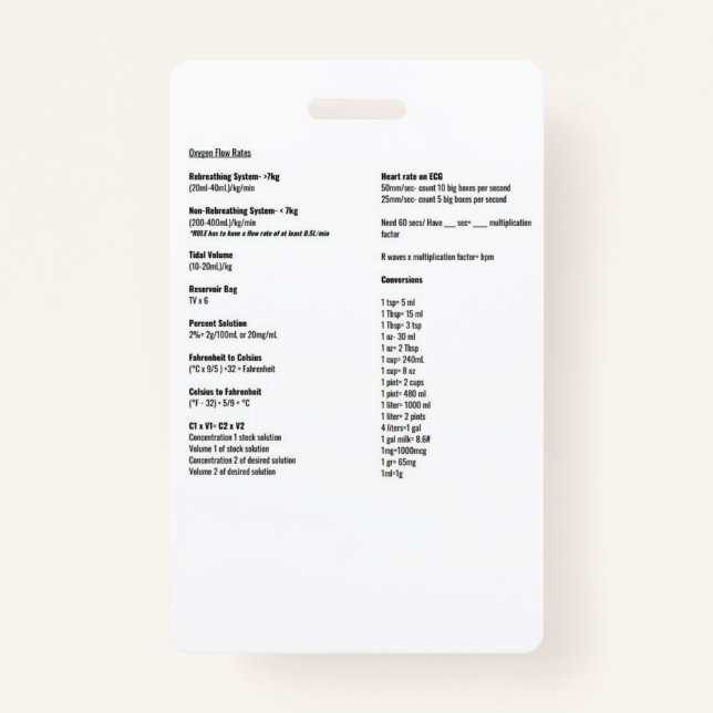 Badge Taux de flux d'oxygène et étiquettes de conversion (Devant)